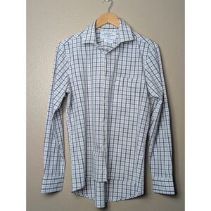 Mizzen+Main Leeward Collection Shirt Mens Medium Trim Fit Blue Check Stretch